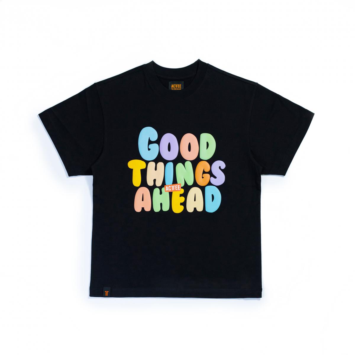 ACTTEE GOOD THINGS AHEAD PUFF-PRINT OVERSIZED TEE BLACK #0