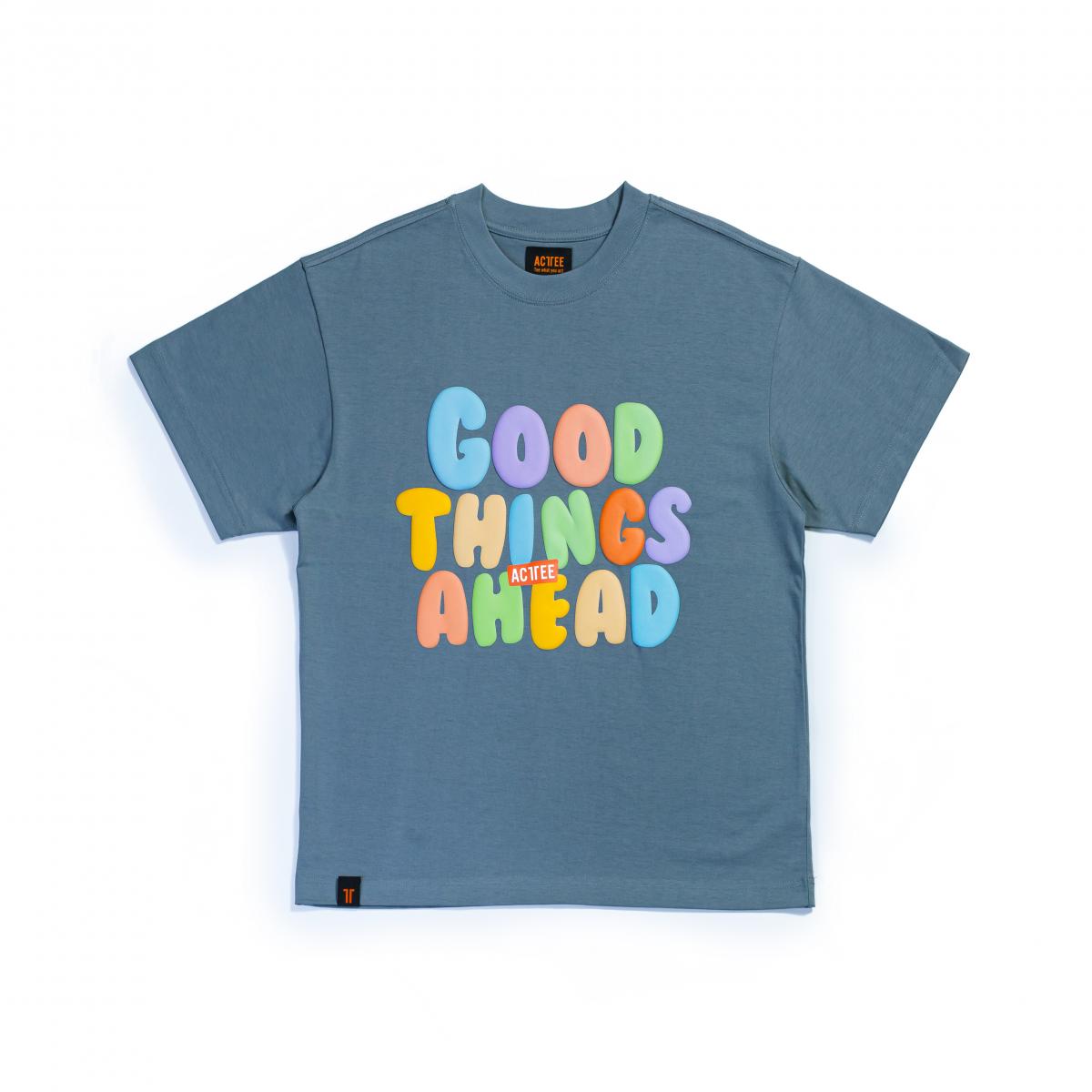 ACTTEE GOOD THINGS AHEAD PUFF-PRINT OVERSIZED TEE GREY #0