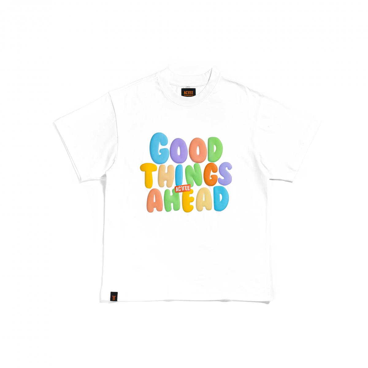 ACTTEE GOOD THINGS AHEAD PUFF-PRINT OVERSIZED TEE WHITE #0