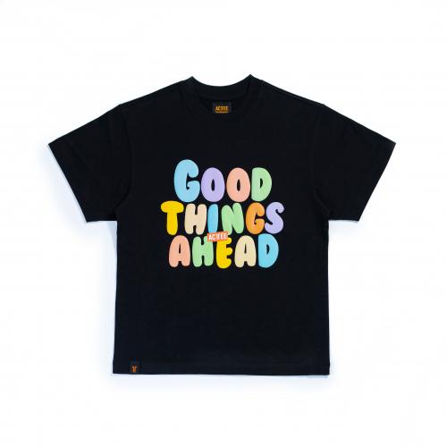 ACTTEE GOOD THINGS AHEAD PUFF-PRINT OVERSIZED TEE BLACK