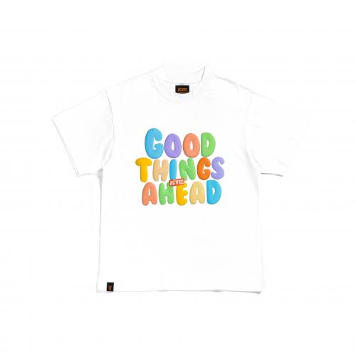 ACTTEE GOOD THINGS AHEAD PUFF-PRINT OVERSIZED TEE WHITE